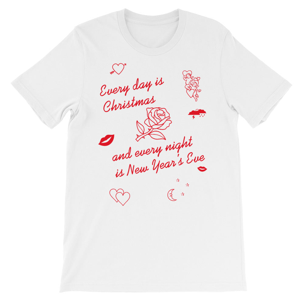 sade inspired red and white t-shirt drawing by fun cult