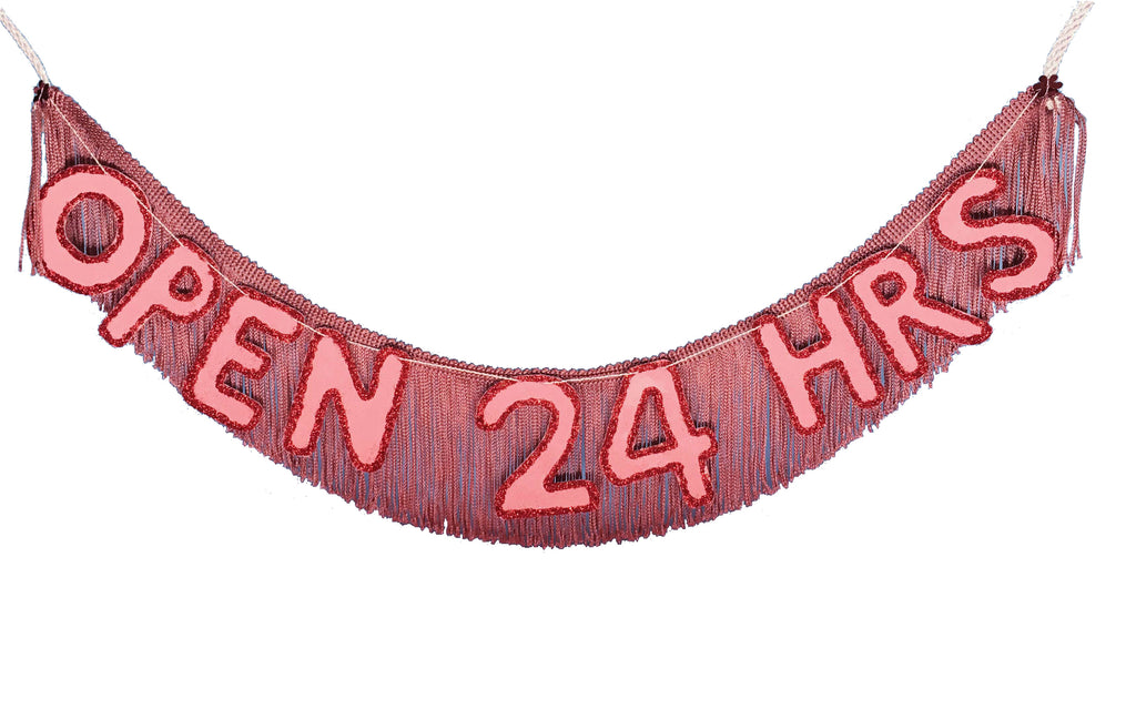 OPEN 24 HRS neon sign inspired wall banner by FUN CULT