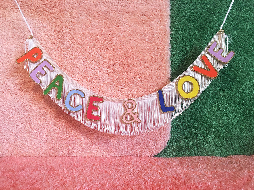 peace and love glittering fringe banner by fun cult